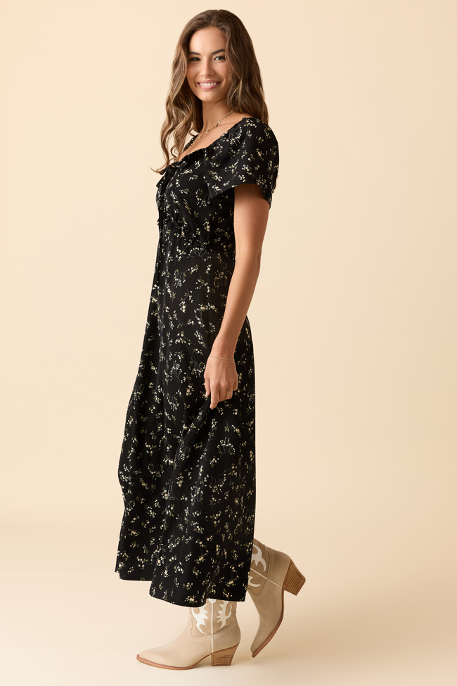 Bethany Black Floral Print Maxi Dress