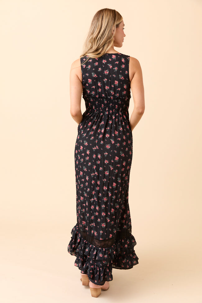 Lucky To Have You Sleeveless Black Floral Maxi Dress