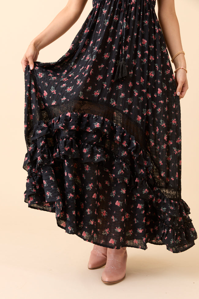 Lucky To Have You Sleeveless Black Floral Maxi Dress