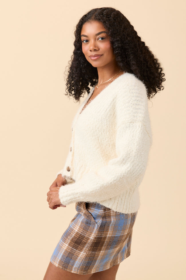 Jannie Ivory Fuzzy Cropped Cardigan