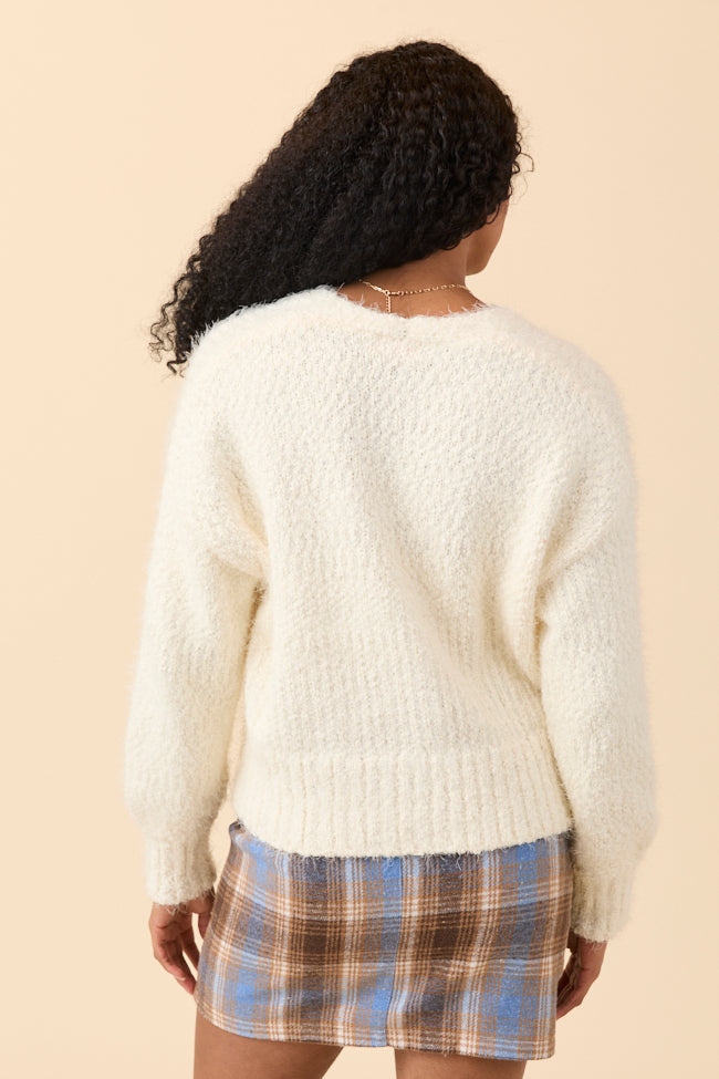 Jannie Ivory Fuzzy Cropped Cardigan