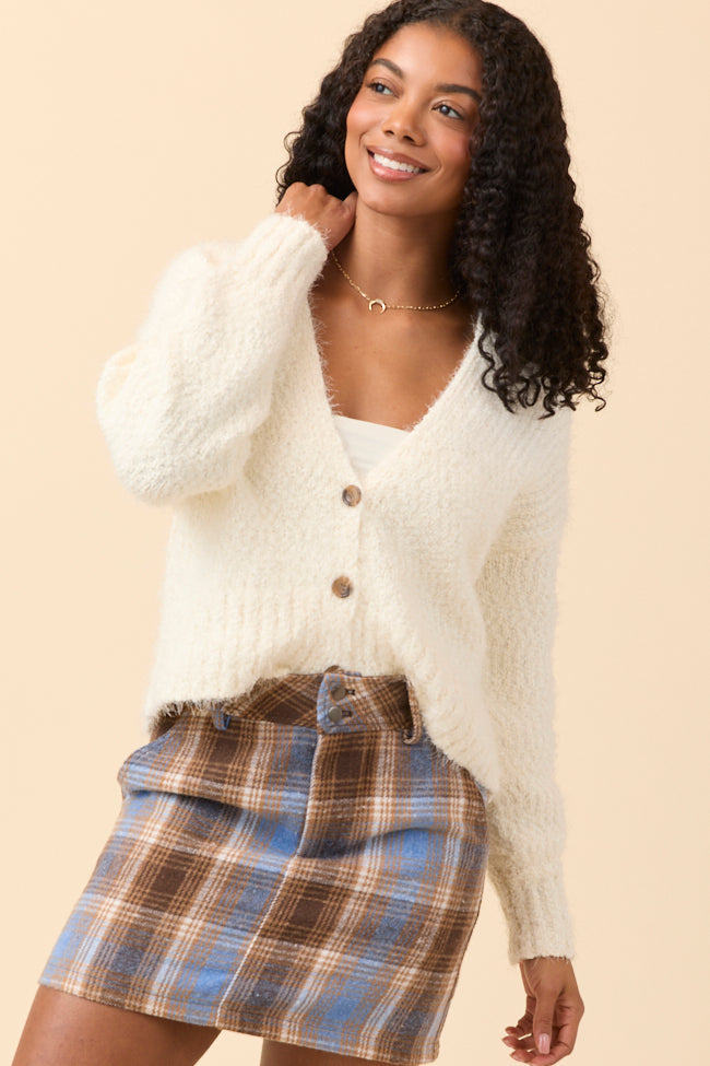 Jannie Ivory Fuzzy Cropped Cardigan