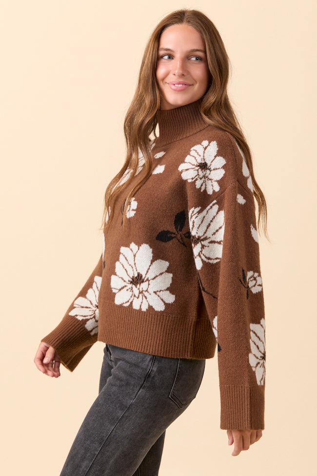 Kayla Brown Floral Turtleneck Sweater