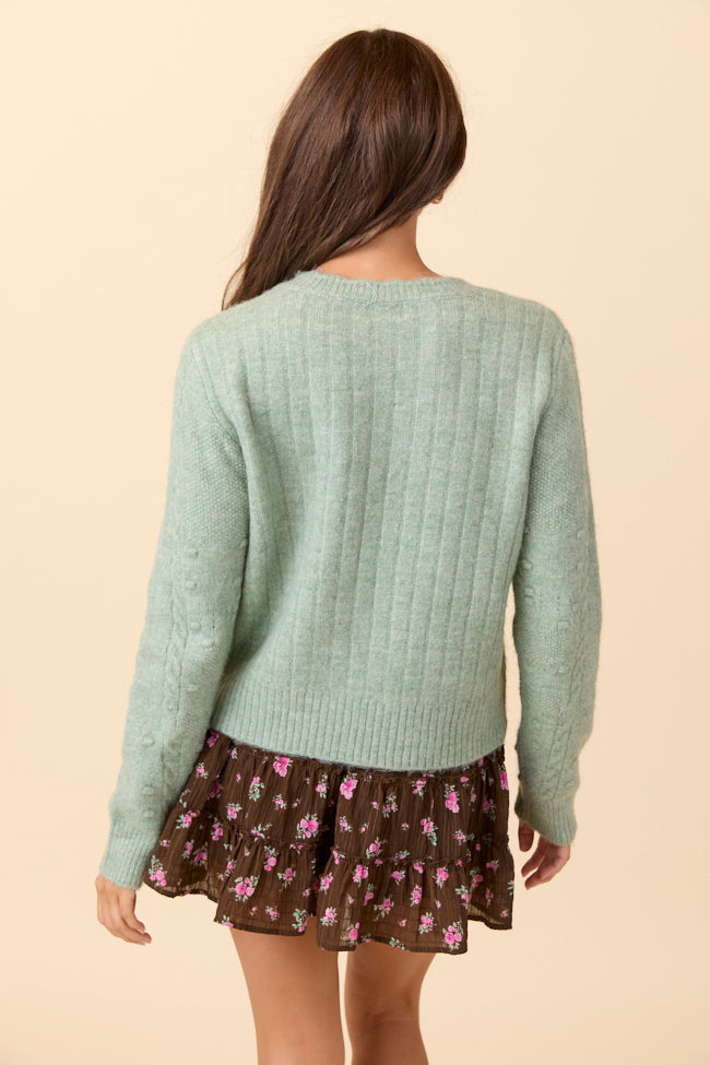 Everly Muted Seafoam Front Ties Textured Knit Cardigan