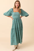 Dress To Impress Sage Floral Stitched Smocked Top Dress
