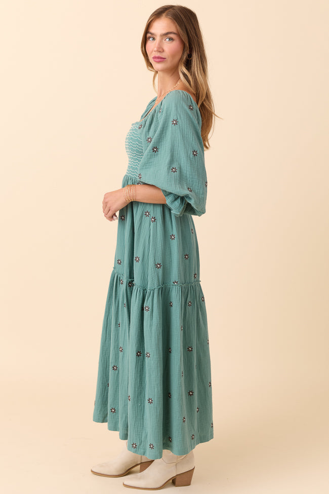 Dress To Impress Sage Floral Stitched Smocked Top Dress