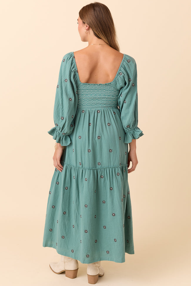 Dress To Impress Sage Floral Stitched Smocked Top Dress