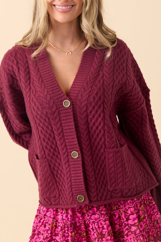 Pippa Burgundy Cable Knit Cardigan