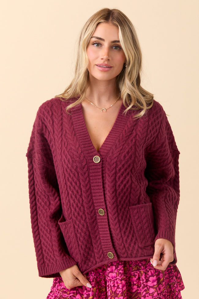 Pippa Burgundy Cable Knit Cardigan