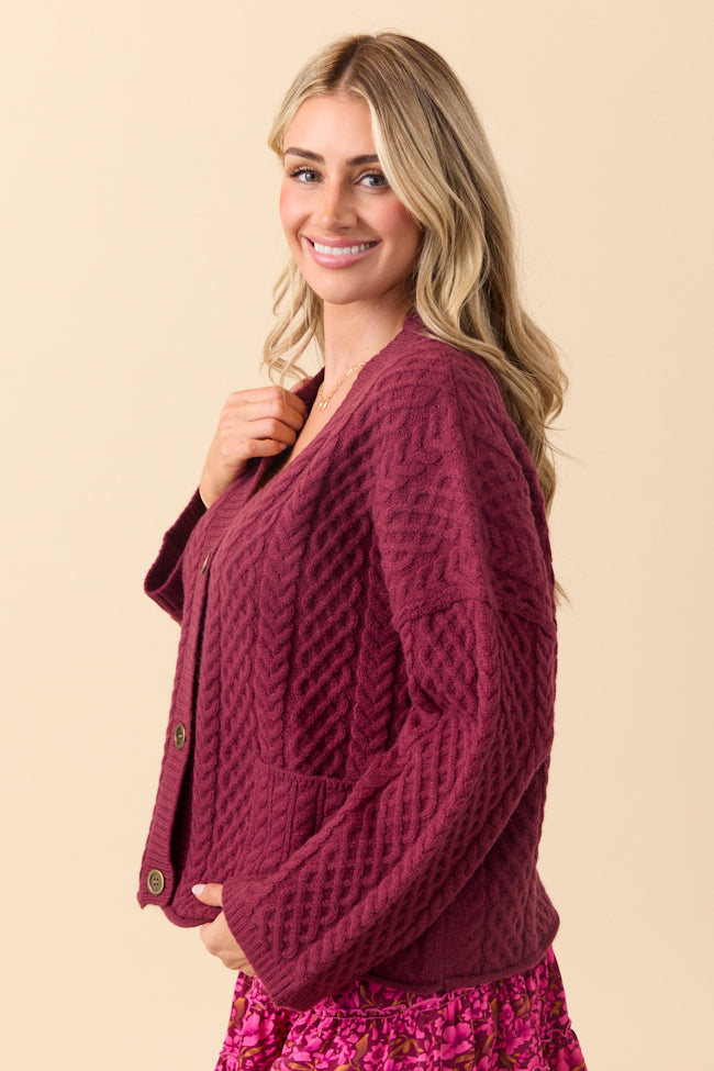Pippa Burgundy Cable Knit Cardigan