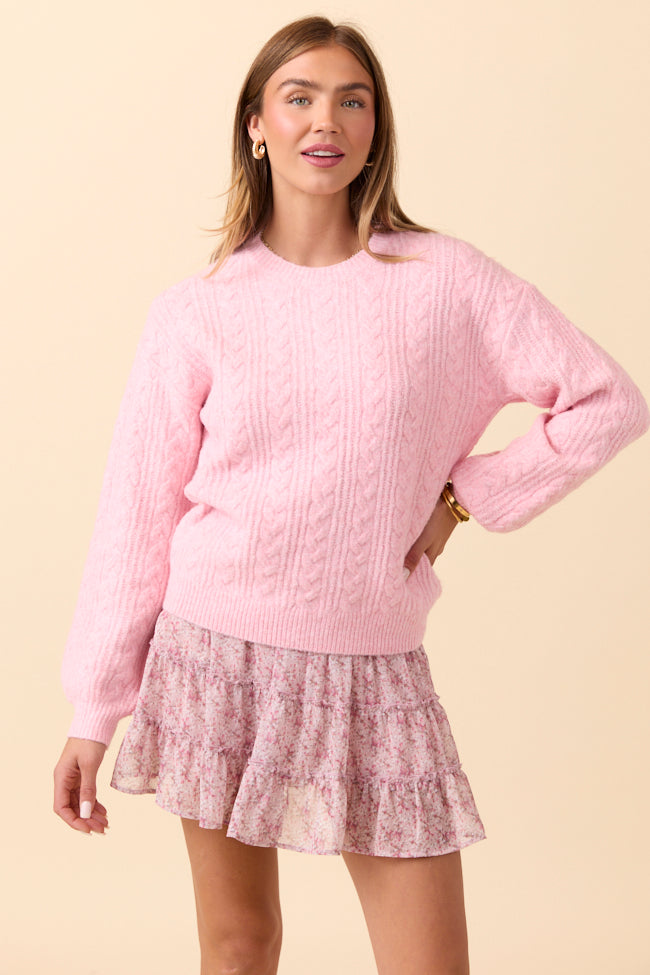 Sherri Light Pink Cable Knit Sweater