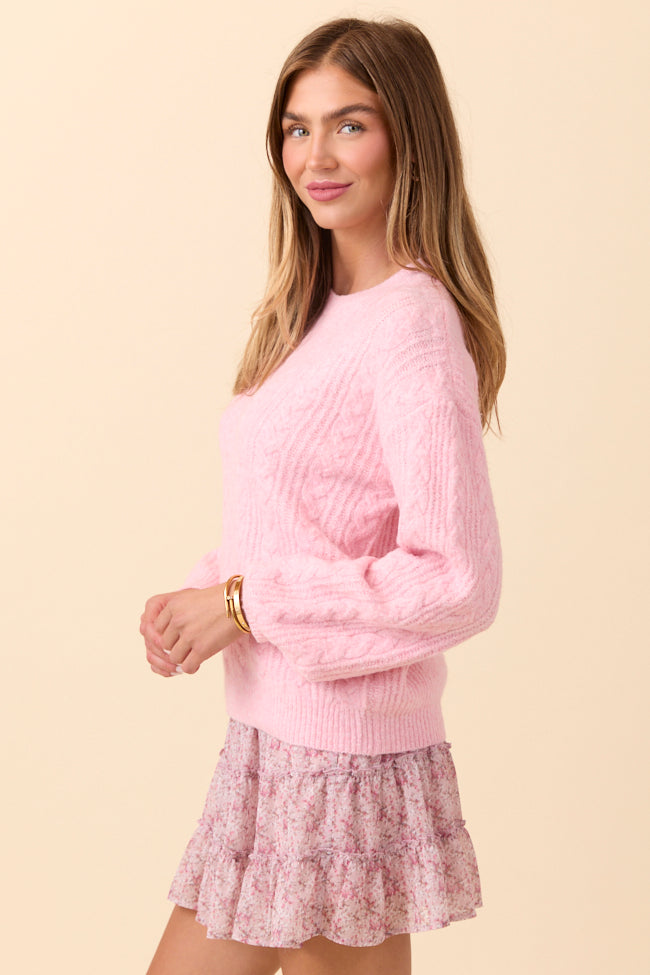 Sherri Light Pink Cable Knit Sweater