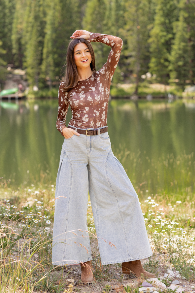 Honey Brown Sunflower Mesh Layering Top