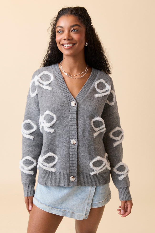 Christen White And Grey Bows Cardigan