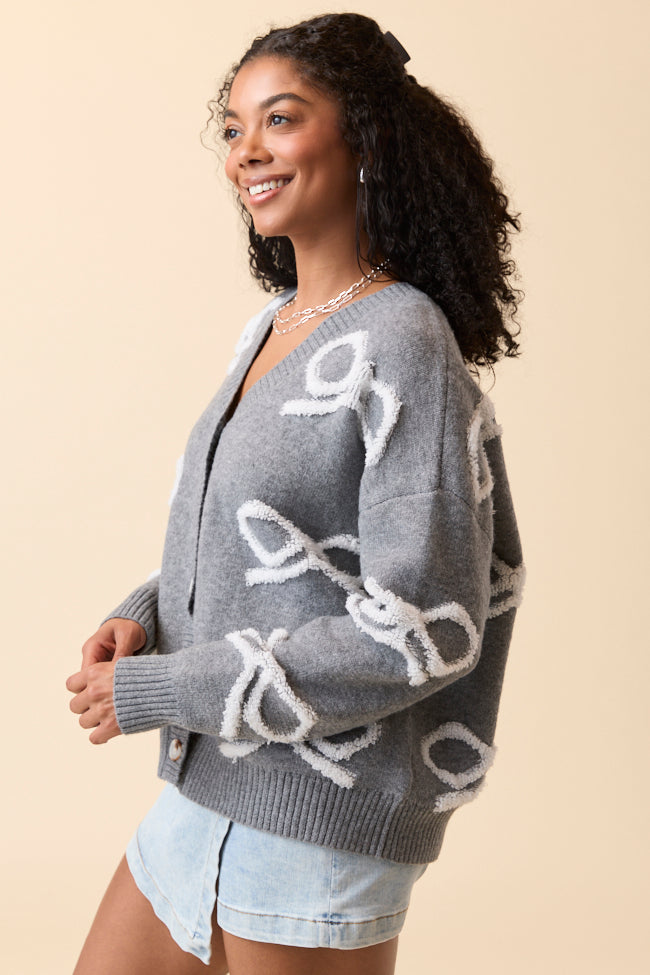 Christen White And Grey Bows Cardigan