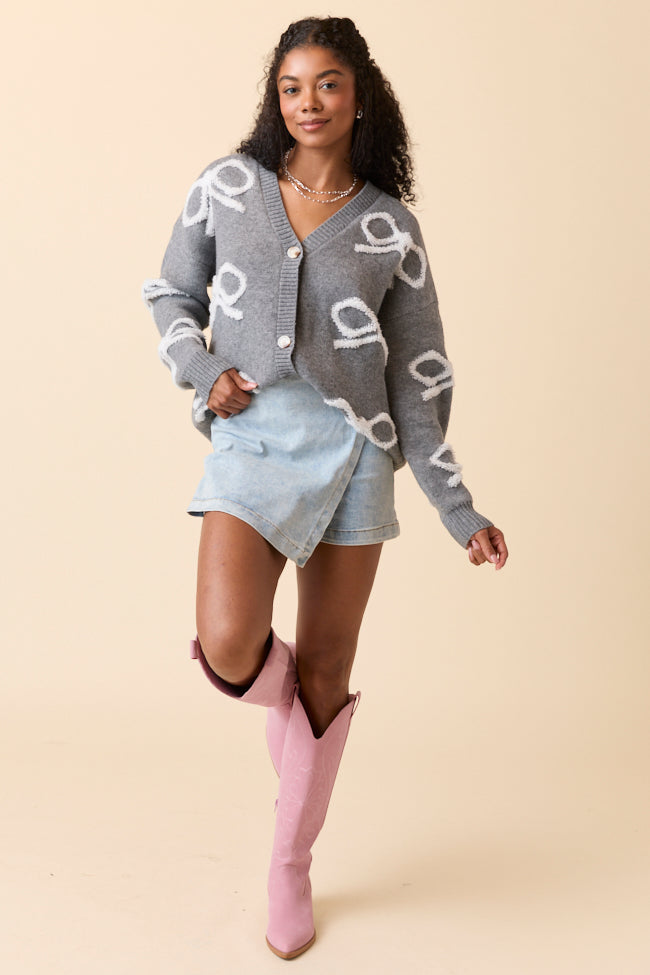 Christen White And Grey Bows Cardigan