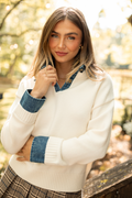 Cecil Ivory And Denim Collared Sweater