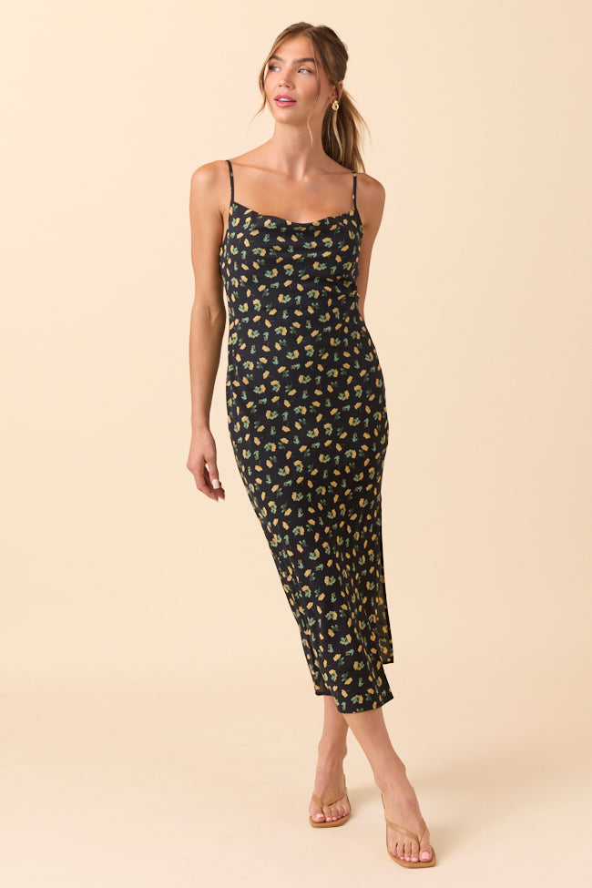 Bianca Black Floral Slip Dress