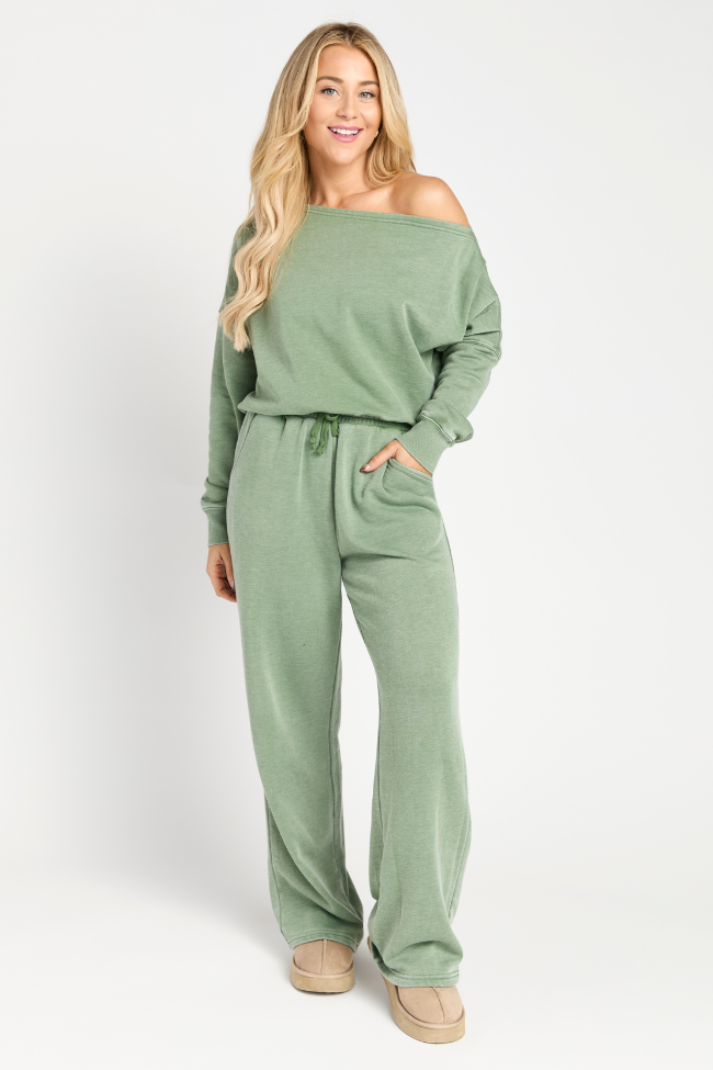 Learn As You Go Moss Off The Shoulder Sweatshirt
