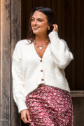 Jannie Ivory Fuzzy Cropped Cardigan