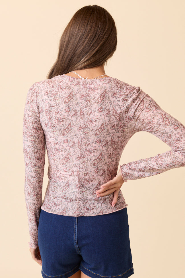Honey Pink And Brown Paisley Mesh Top