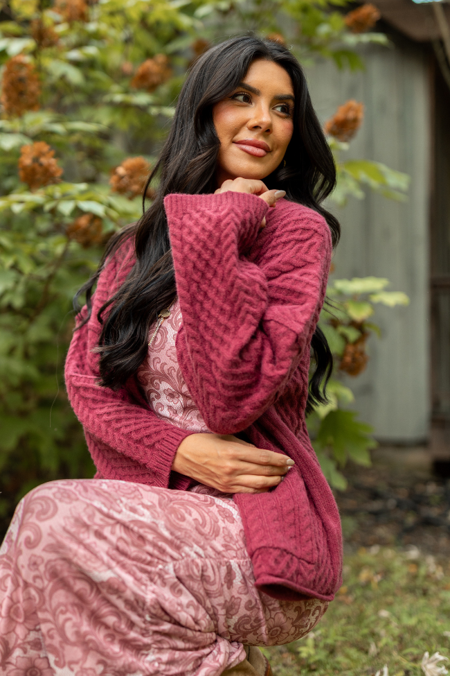 Pippa Burgundy Cable Knit Cardigan