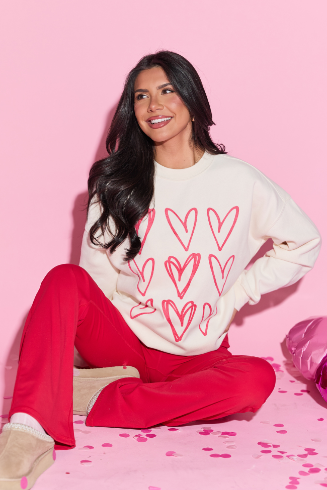 Sketched Hearts Cream Graphic Sweatshirt