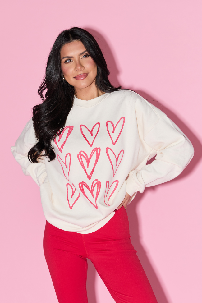 Sketched Hearts Cream Graphic Sweatshirt