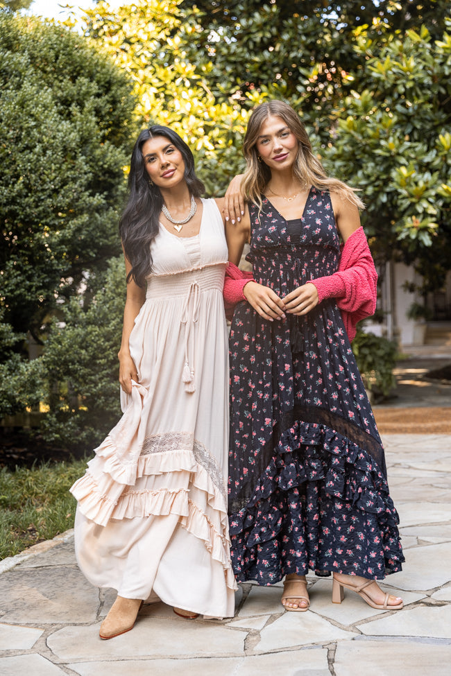 Lucky To Have You Sleeveless Black Floral Maxi Dress