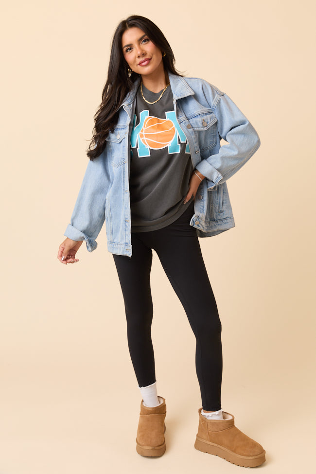 Mom Block Basketball Dark Grey Graphic Tee