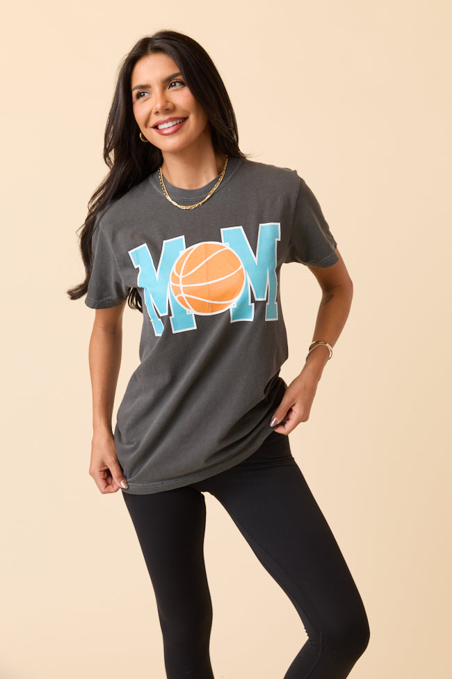 Mom Block Basketball Dark Grey Graphic Tee