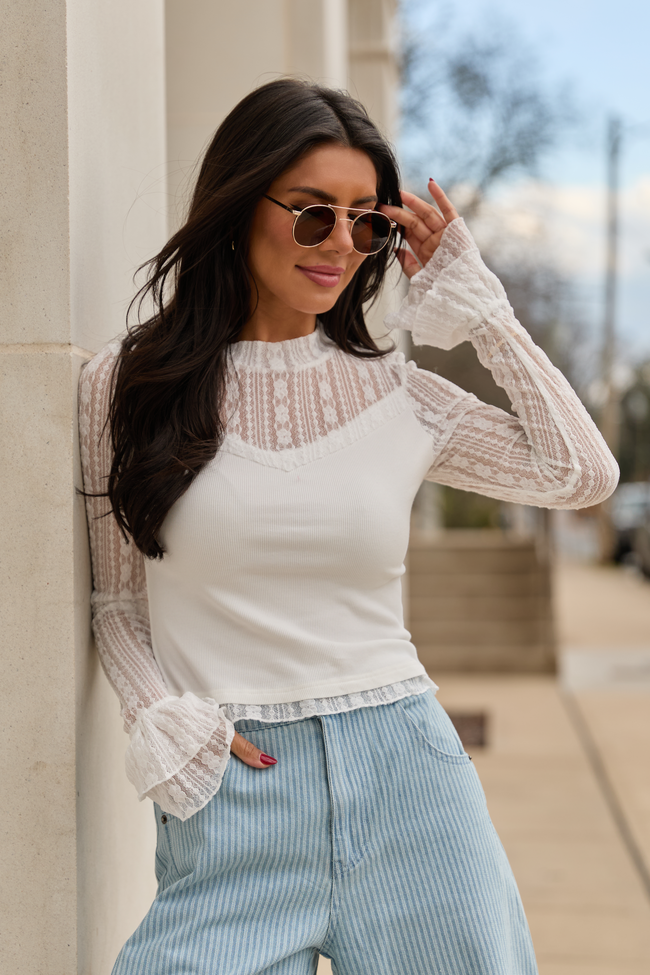 Madison Ivory Lace Mockneck Top