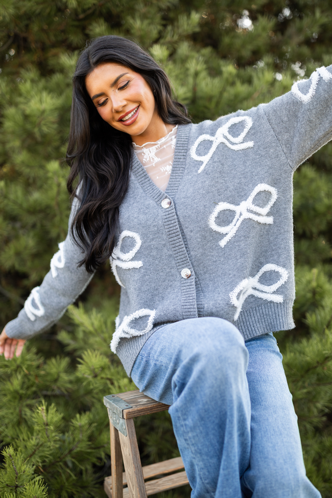 Christen White And Grey Bows Cardigan