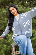 Christen White And Grey Bows Cardigan