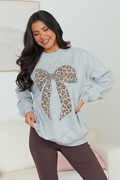 Leopard Bow Light Grey Graphic Sweatshirt