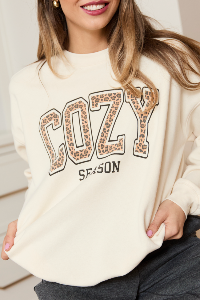 Cozy Season Leopard Cream Graphic Sweatshirt