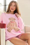 Vintage Teddy Bear Red Bow Light Pink Graphic Sweatshirt