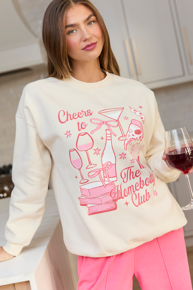Cheers To The Homebody Club Cream Graphic Sweatshirt