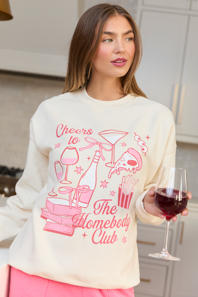 Cheers To The Homebody Club Cream Graphic Sweatshirt