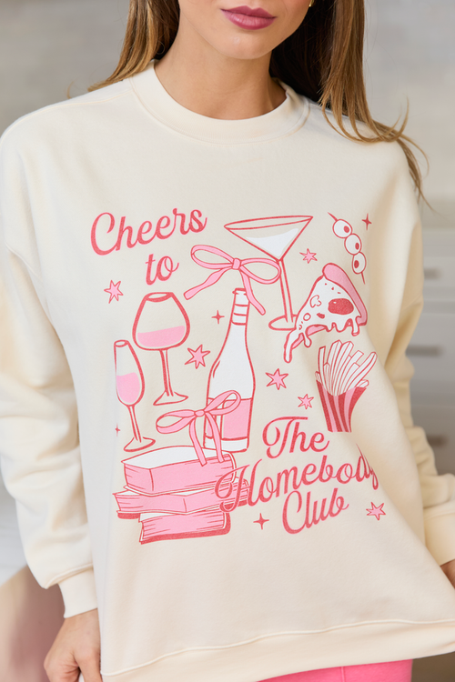 Cheers To The Homebody Club Cream Graphic Sweatshirt