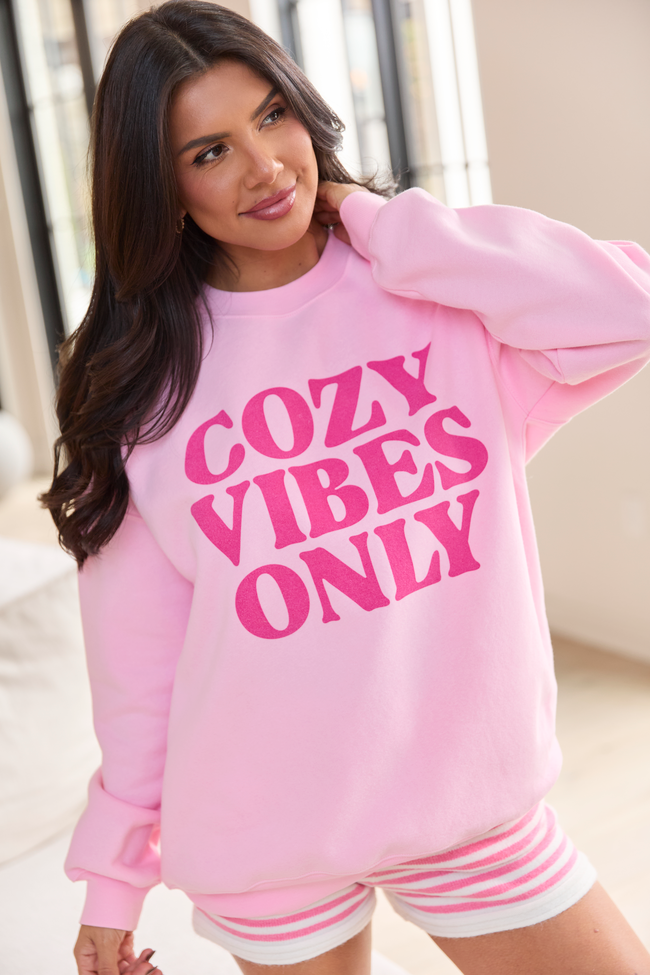 Cozy Vibes Only Light Pink Graphic Sweatshirt