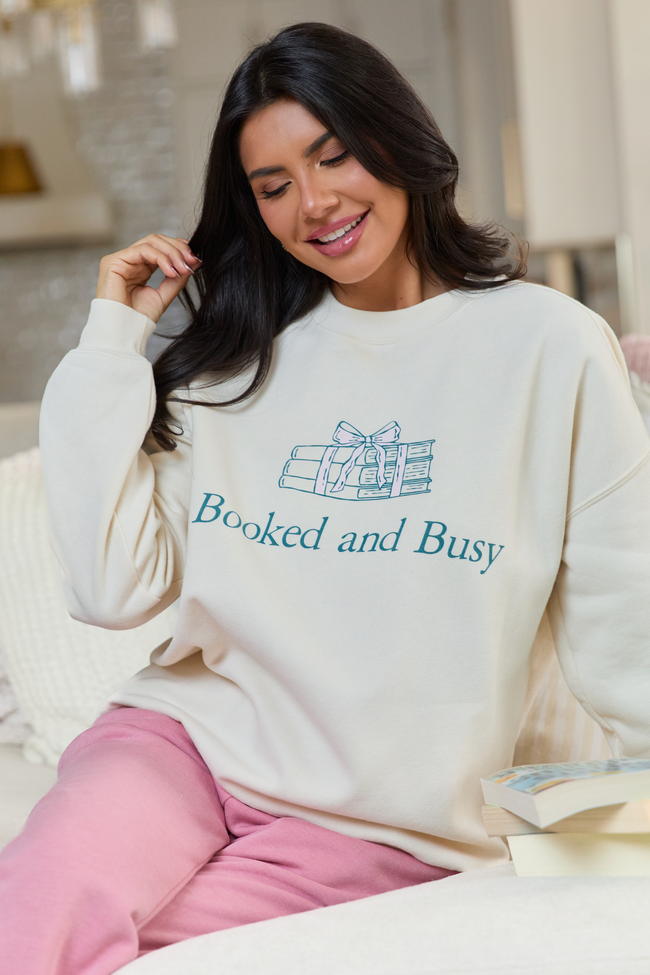 Booked & Busy Cream Graphic Sweatshirt