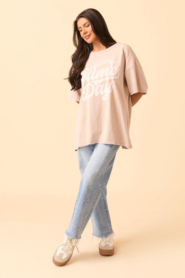 Game Day Script Taupe Oversized Graphic Tee