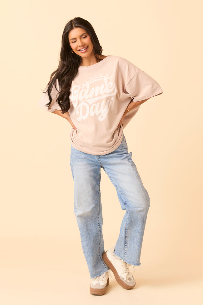 Game Day Script Taupe Oversized Graphic Tee