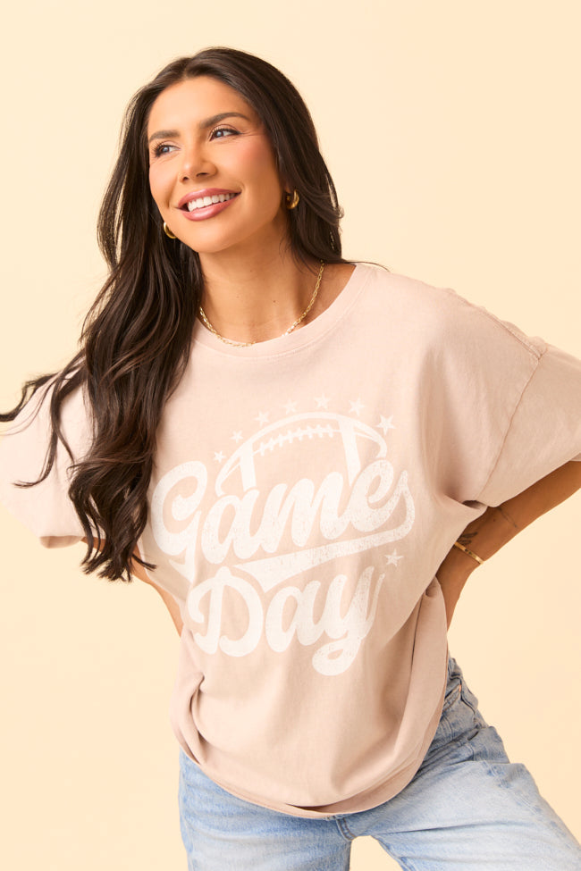Game Day Script Taupe Oversized Graphic Tee
