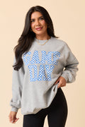 Checkered Blue Game Day Light Grey Graphic Sweatshirt