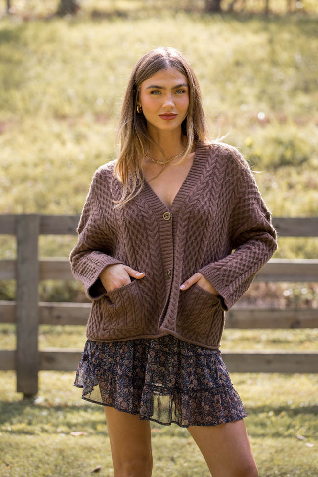 Pippa Brown Cable Knit Cardigan
