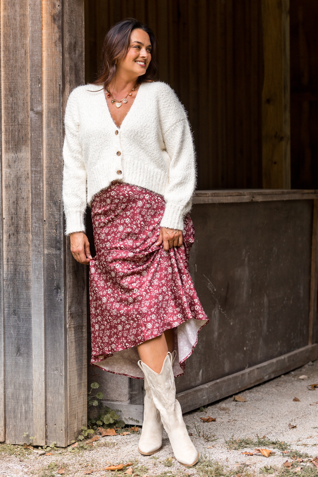 Jannie Ivory Fuzzy Cropped Cardigan