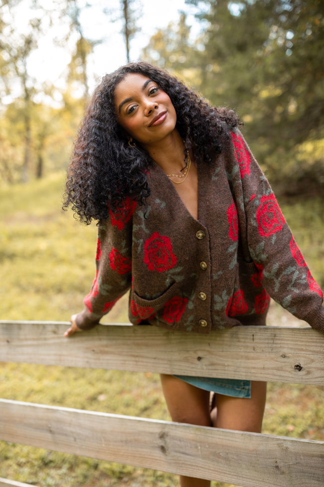 Britney Brown Rose Cardigan