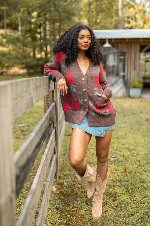 Britney Brown Rose Cardigan